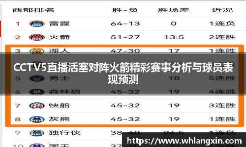 CCTV5直播活塞对阵火箭精彩赛事分析与球员表现预测